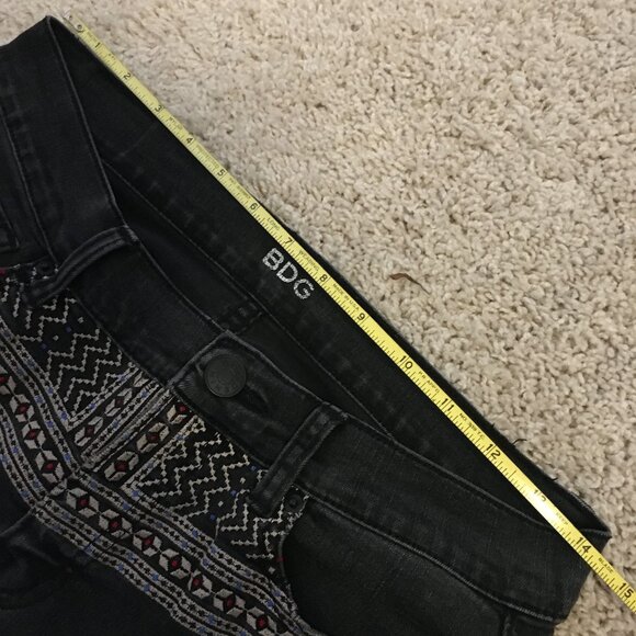 Tribal Embroidered Gray-Black Mid Rise Twig Ankle Jeans - Picture 8 of 13